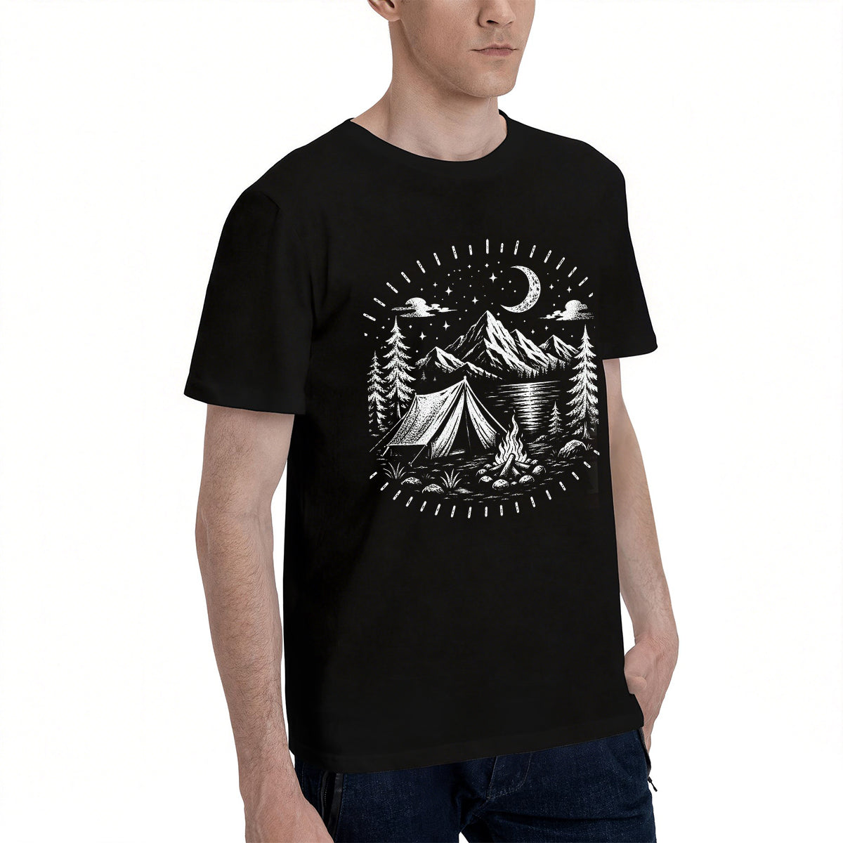 Men's Cotton Vintage Lighthouse Graphic Short Sleeve T-Shirt for Coastal Casual Wear