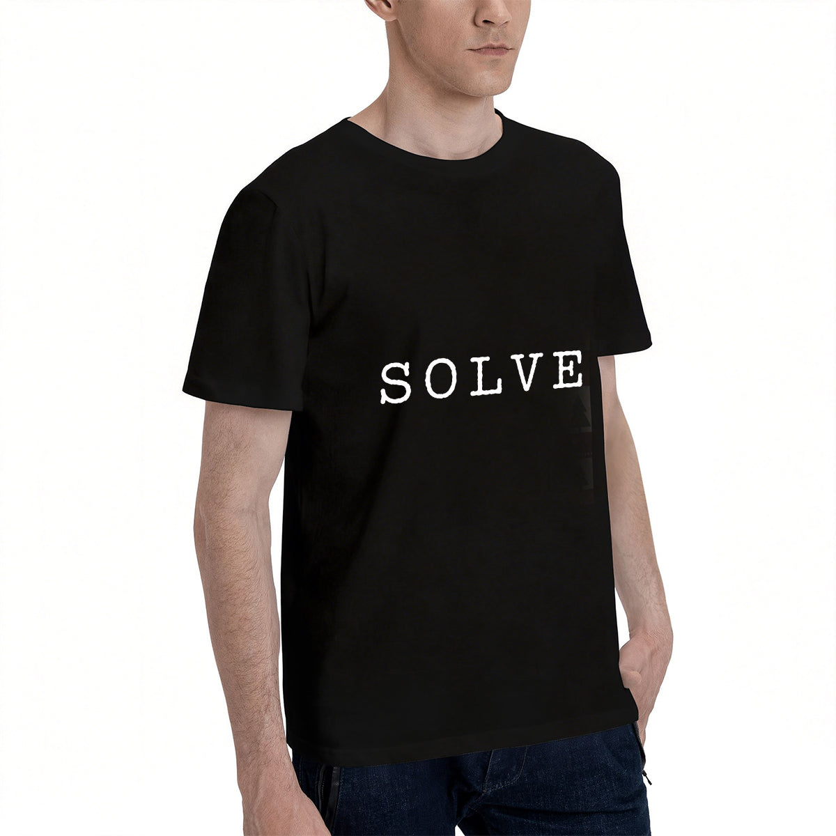 Men's Premium Cotton SOLVE Letter Print Crew Neck T-Shirt for Casual Daily Wear