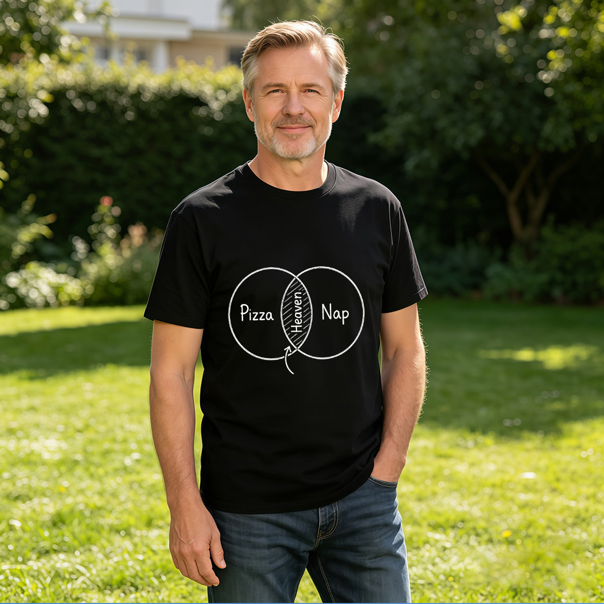 Men's Premium Cotton Pizza and Nap Venn Diagram Graphic T-Shirt Casual Everyday Tee
