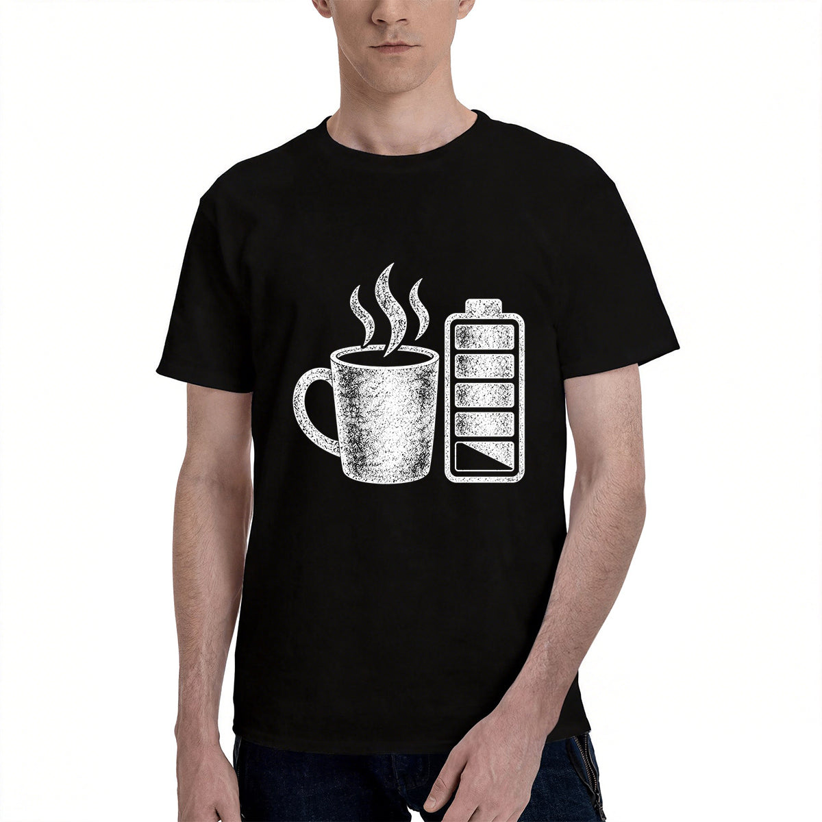 Men's Premium Cotton Retro Cartoon Record Player Graphic T-Shirt Vintage Music Style Tee