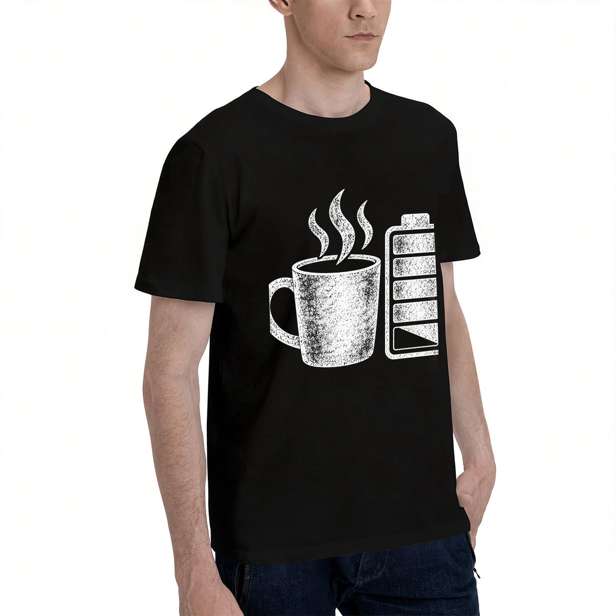 Men's Premium Cotton Retro Cartoon Record Player Graphic T-Shirt Vintage Music Style Tee