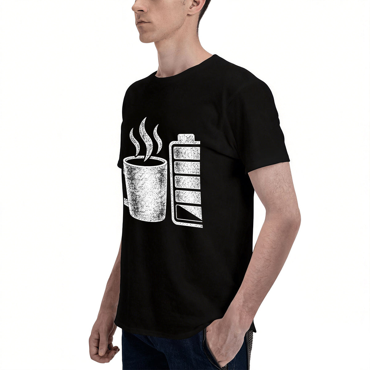Men's Premium Cotton Retro Cartoon Record Player Graphic T-Shirt Vintage Music Style Tee