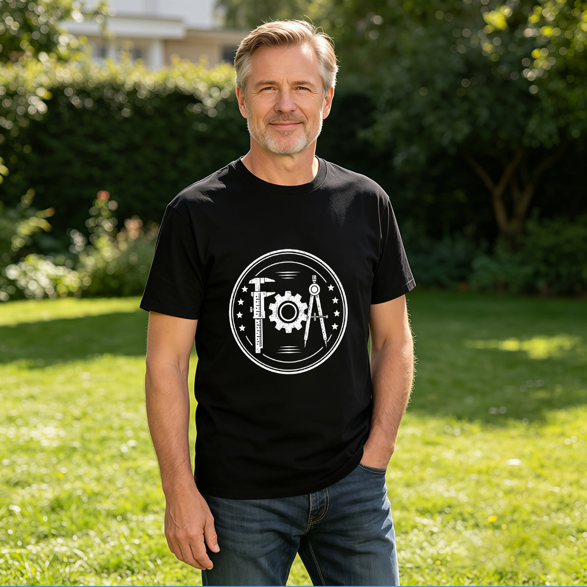 Men's Cotton Engineer Gear Graphic Crew Neck T-Shirt for Industrial Daily Casual Wear