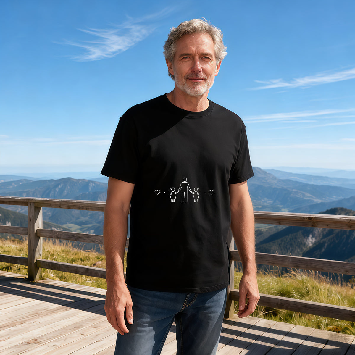 Men's Cotton Father and Daughters Heart Graphic T-Shirt Casual Family Everyday Tee