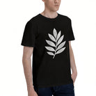 Men's Premium Cotton Minimalist White Leaf Graphic Black T-Shirt for Casual Daily Wear