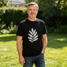 Men's Premium Cotton Minimalist White Leaf Graphic Black T-Shirt for Casual Daily Wear