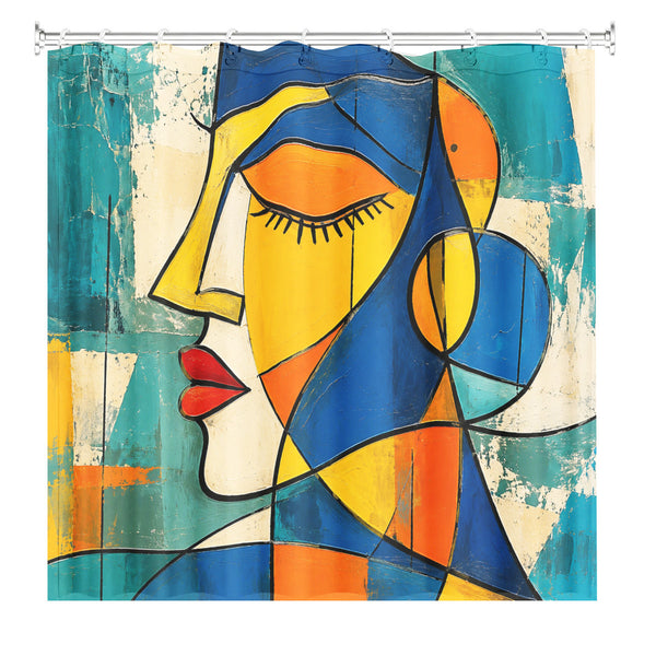 Abstract Geometric Face Shower Curtain Modern Art Waterproof Bath Decor