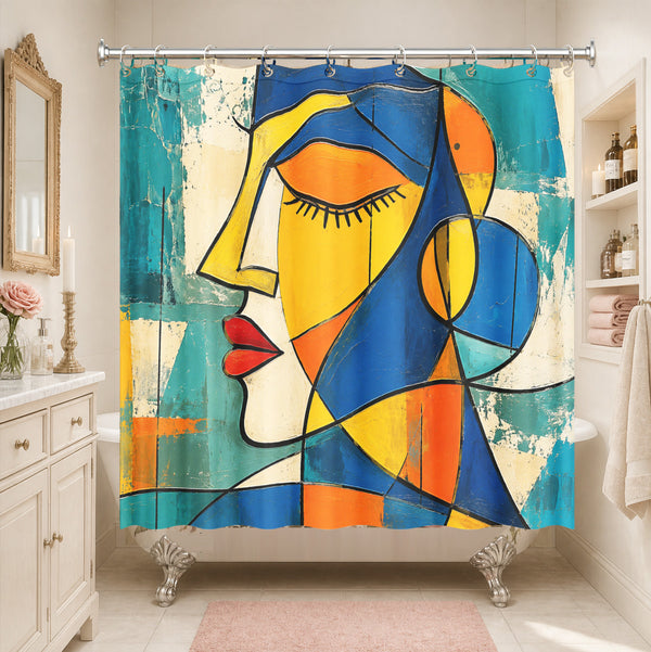 Abstract Geometric Face Shower Curtain Modern Art Waterproof Bath Decor