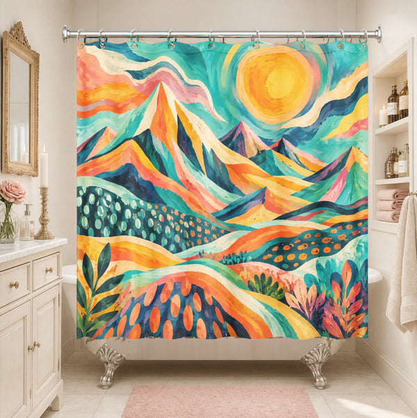 Abstract Colorful Landscape Shower Curtain Boho Waterproof Bath Decor
