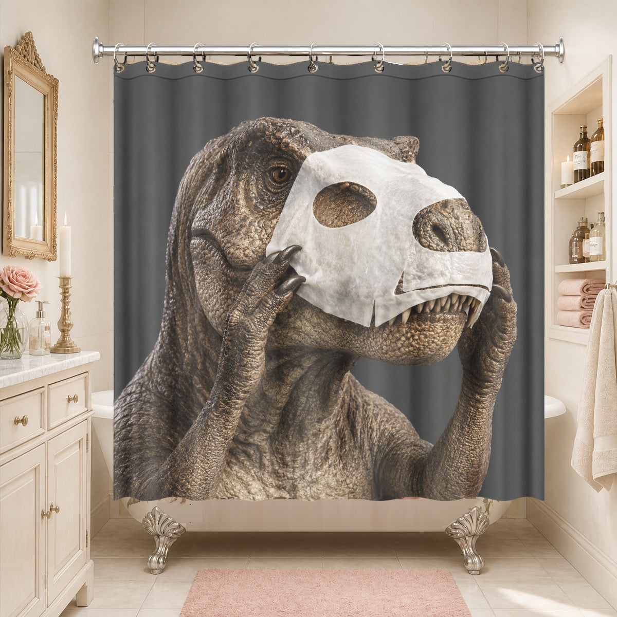 Funny Dinosaur Shower Curtain Realistic Bathroom Humor Waterproof Decor