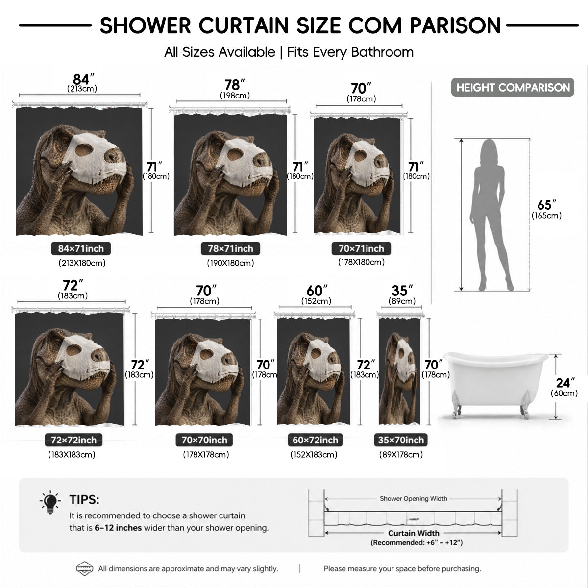 Funny Dinosaur Shower Curtain Realistic Bathroom Humor Waterproof Decor