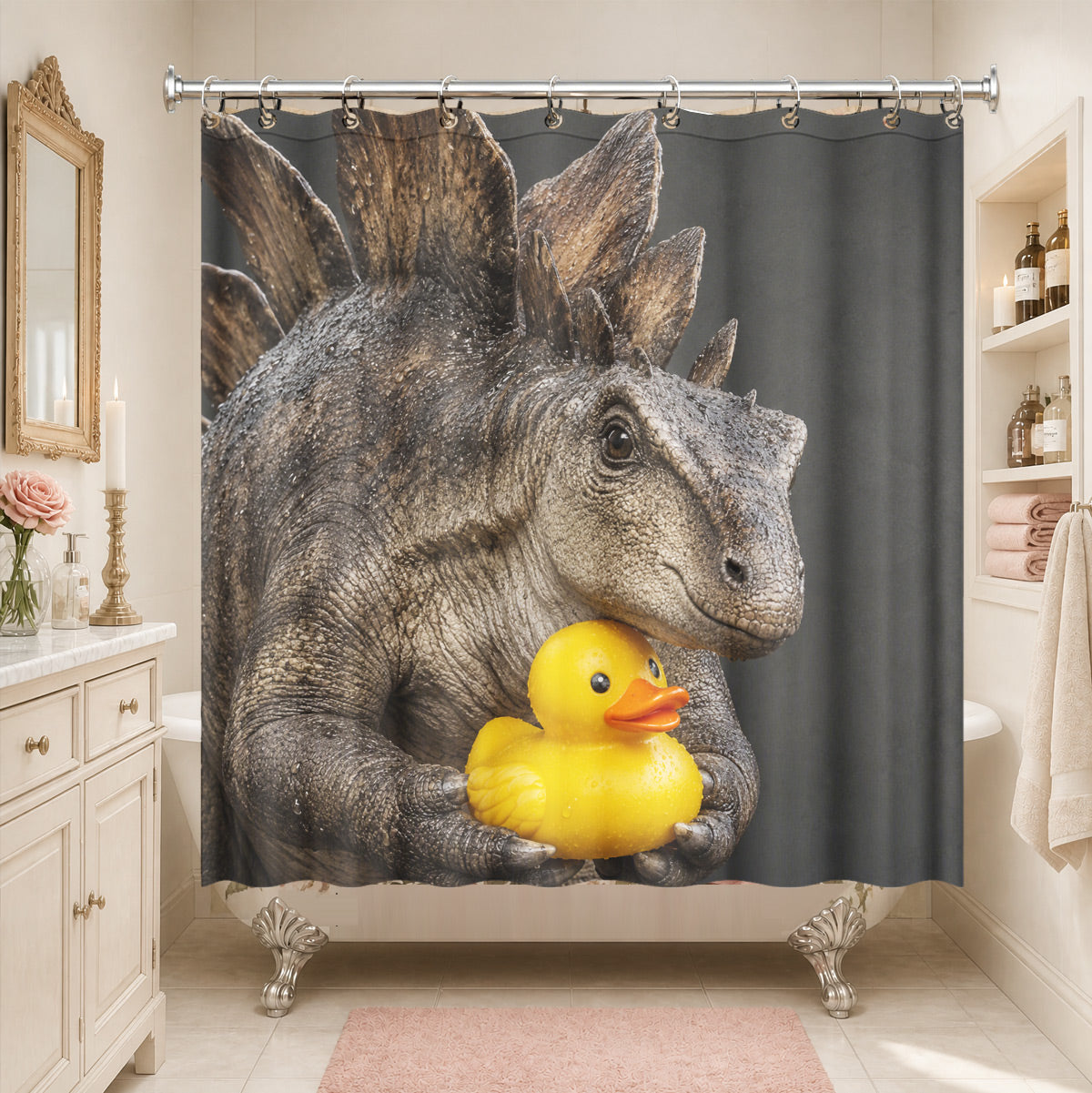 Funny Dinosaur Shower Curtain Realistic Bathroom Humor Waterproof Decor