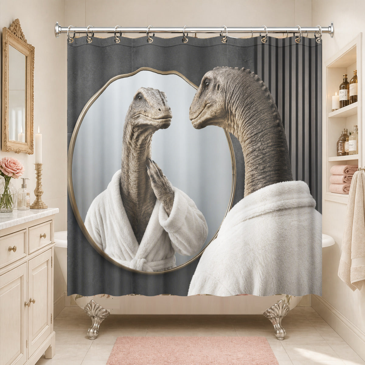 Funny Dinosaur Shower Curtain Realistic Bathroom Humor Waterproof Decor
