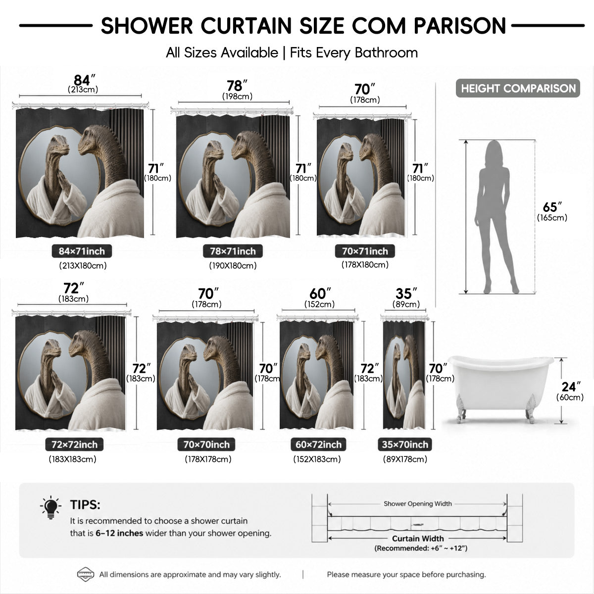 Funny Dinosaur Shower Curtain Realistic Bathroom Humor Waterproof Decor