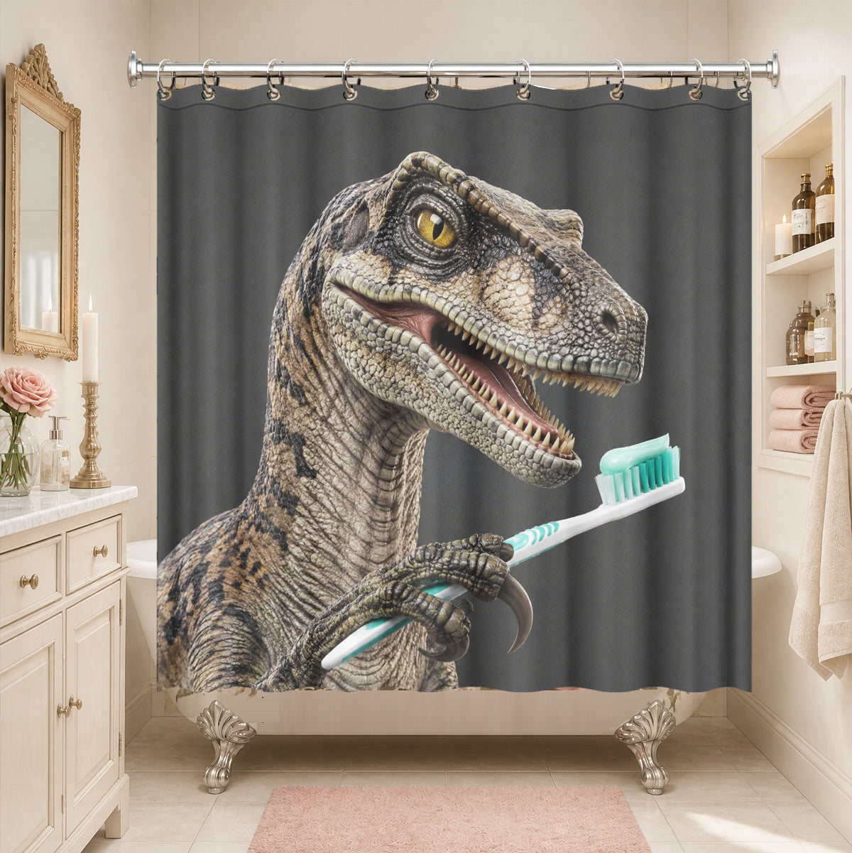 Funny Dinosaur Shower Curtain Realistic Bathroom Humor Waterproof Decor