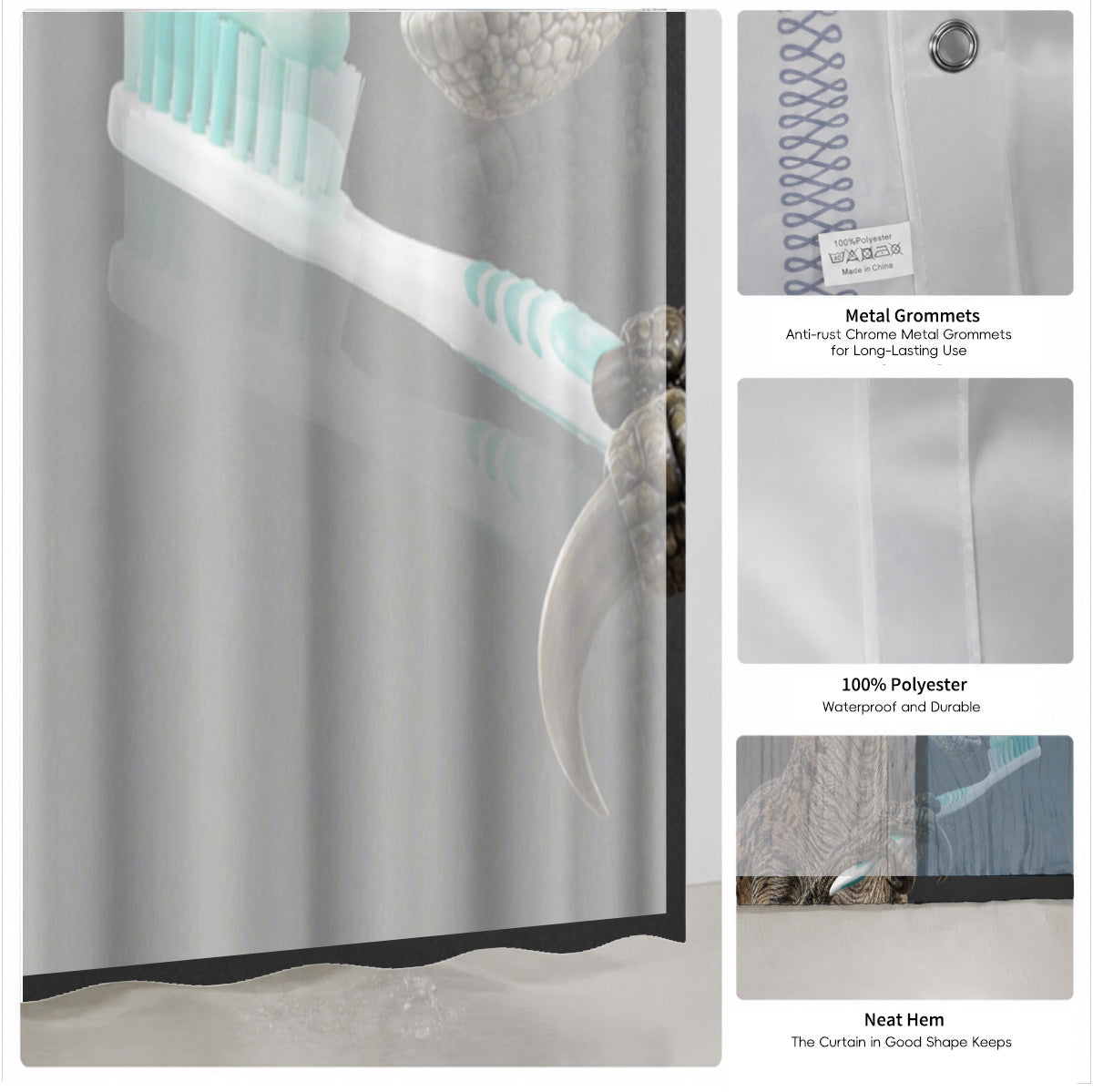 Funny Dinosaur Shower Curtain Realistic Bathroom Humor Waterproof Decor