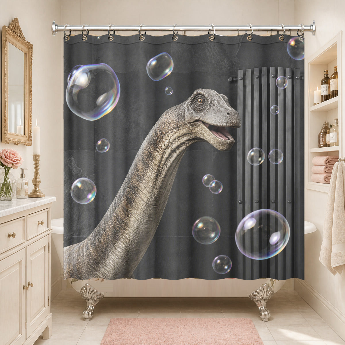 Funny Dinosaur Shower Curtain Realistic Bathroom Humor Waterproof Decor