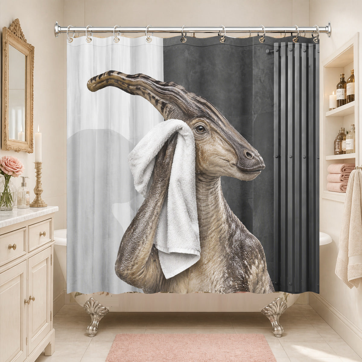 Funny Dinosaur Shower Curtain Realistic Bathroom Humor Waterproof Decor