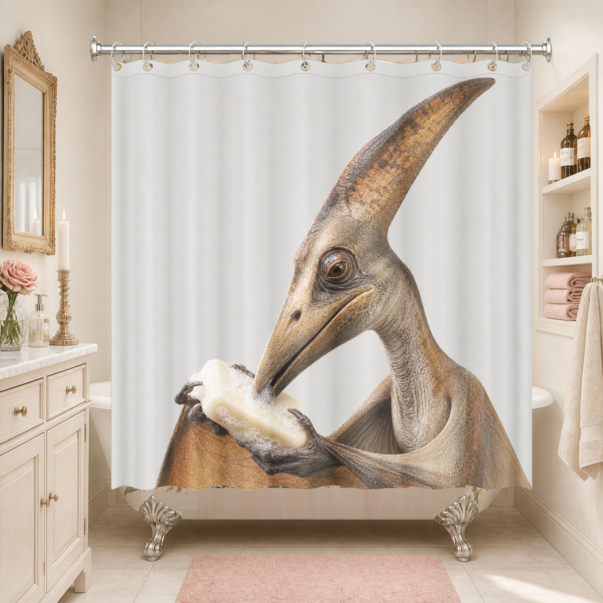 Funny Dinosaur Shower Curtain Realistic Bathroom Humor Waterproof Decor