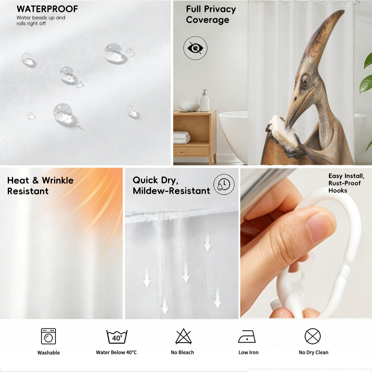 Funny Dinosaur Shower Curtain Realistic Bathroom Humor Waterproof Decor