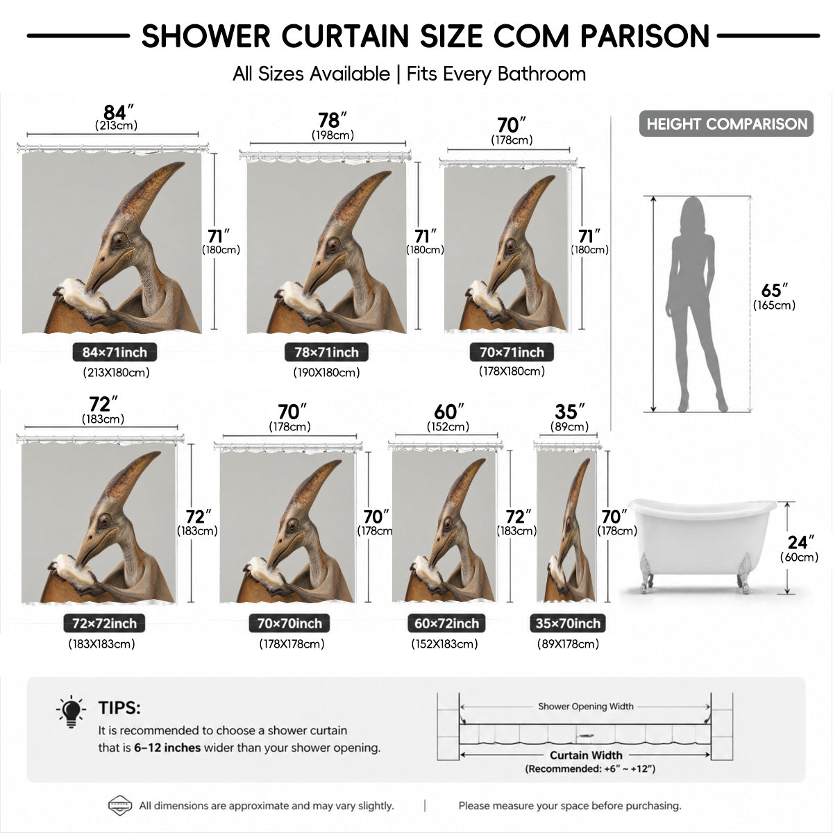 Funny Dinosaur Shower Curtain Realistic Bathroom Humor Waterproof Decor