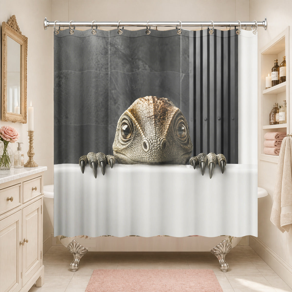 Funny Dinosaur Shower Curtain Realistic Bathroom Humor Waterproof Decor