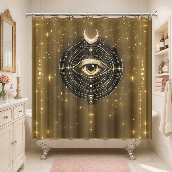 Black Gold Astrology Shower Curtain Mystic Esoteric Art Waterproof Bathroom Decor