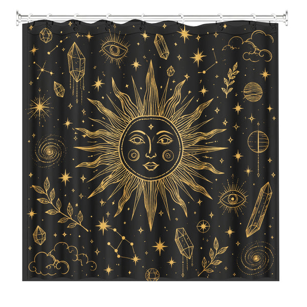 Black Gold Celestial Shower Curtain Witchy Dark Academia Bath Decor