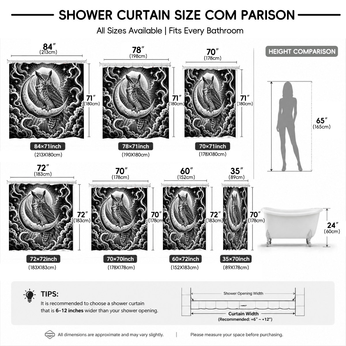Vintage Woodcut Mystic Animal Shower Curtain Black White Waterproof Decor