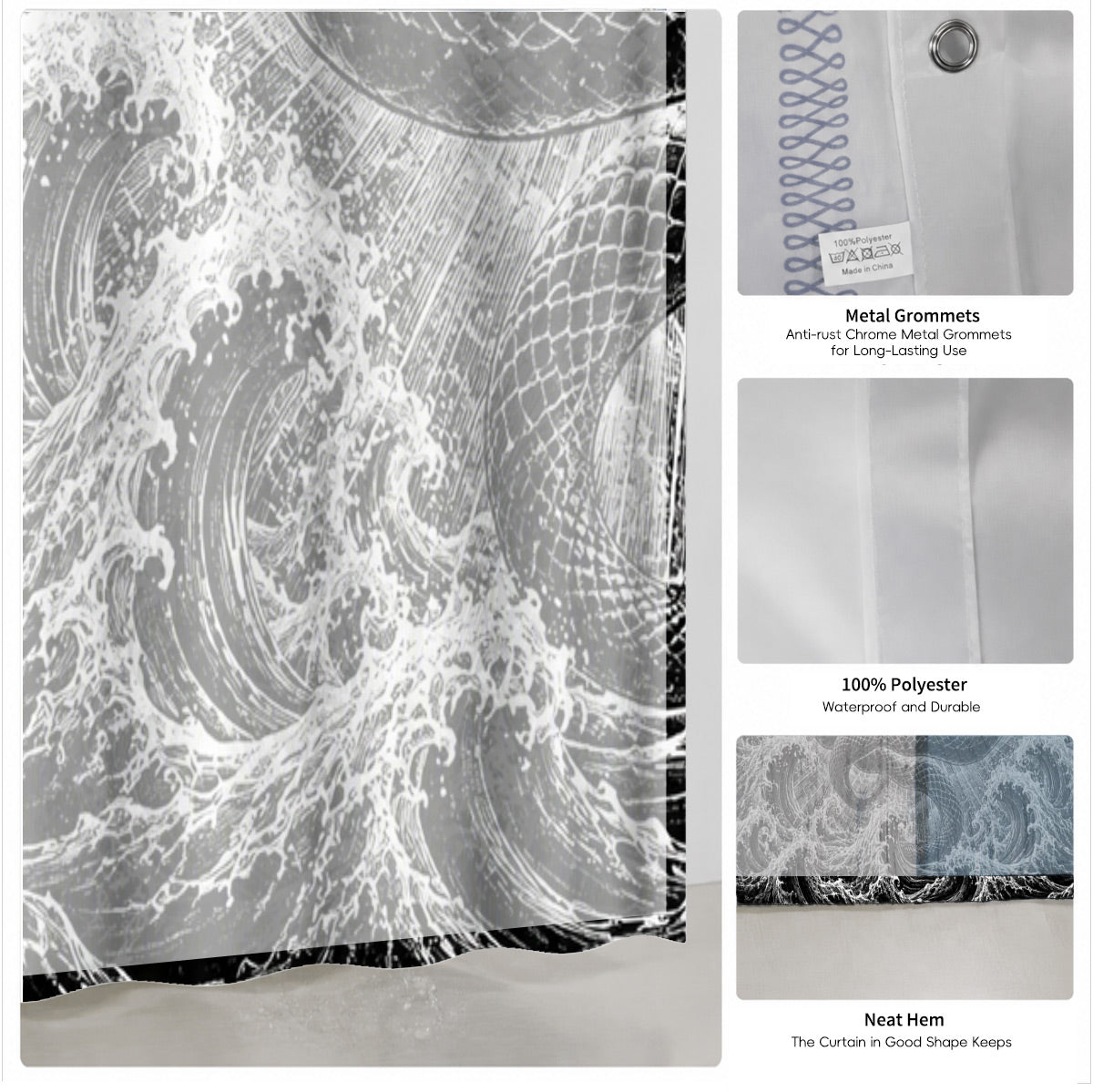 Vintage Woodcut Mystic Animal Shower Curtain Black White Waterproof Decor
