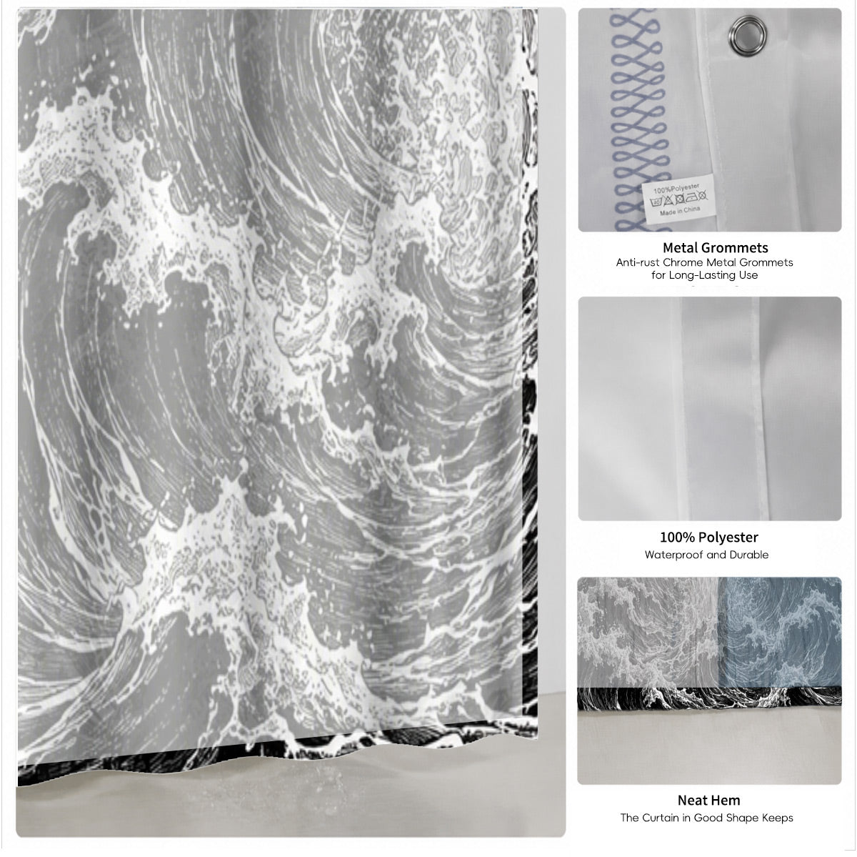 Vintage Woodcut Mystic Animal Shower Curtain Black White Waterproof Decor