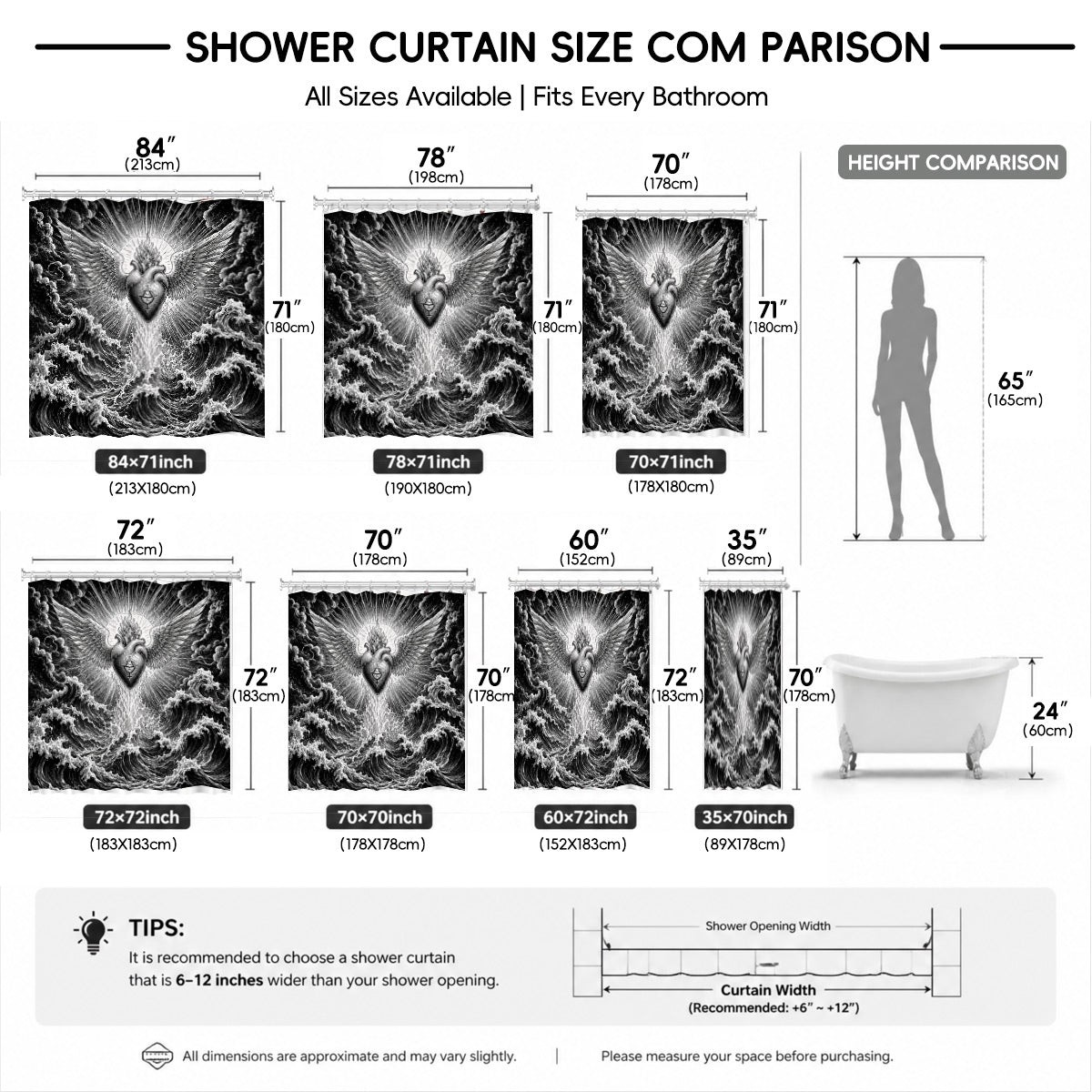 Vintage Woodcut Mystic Animal Shower Curtain Black White Waterproof Decor