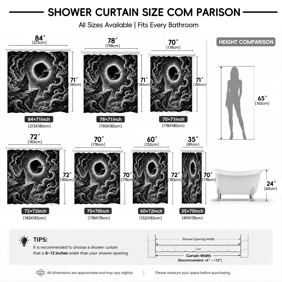 Vintage Woodcut Mystic Animal Shower Curtain Black White Waterproof Decor