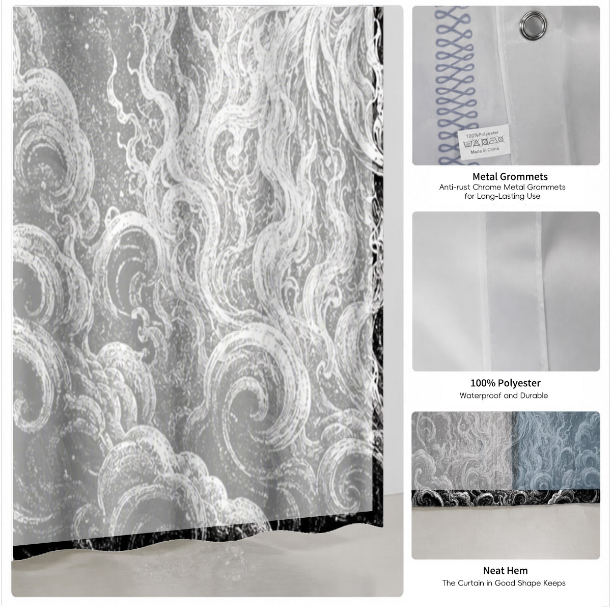 Vintage Woodcut Mystic Animal Shower Curtain Black White Waterproof Decor