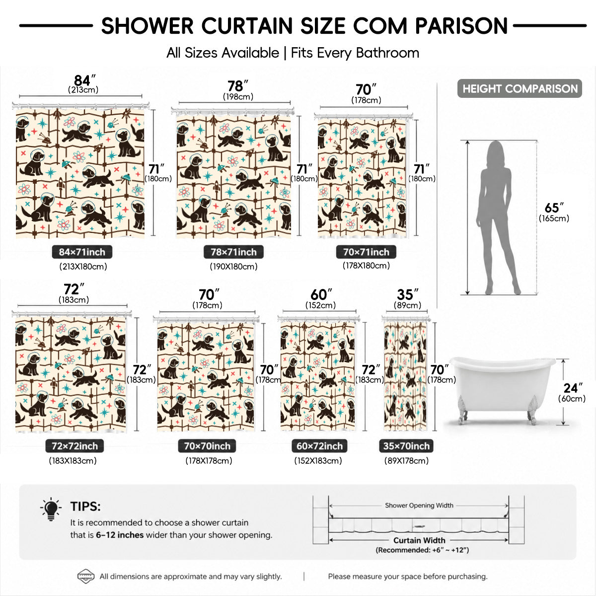 Vintage Geometric Bird Dog Shower Curtain Retro Cartoon Waterproof Bathroom Decor