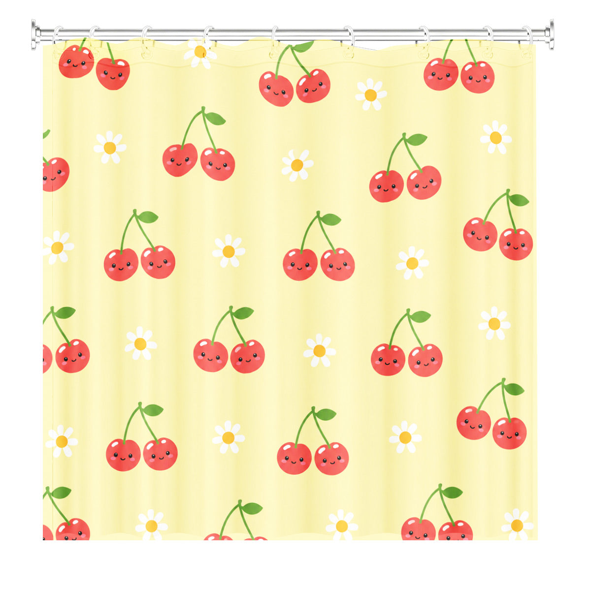 Cute Fruit Floral Shower Curtain Kawaii Pastel Waterproof Kids Decor