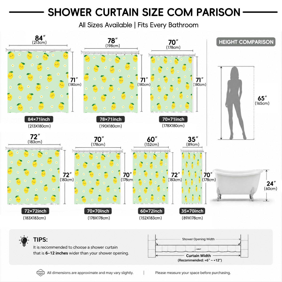 Cute Fruit Floral Shower Curtain Kawaii Pastel Waterproof Kids Decor