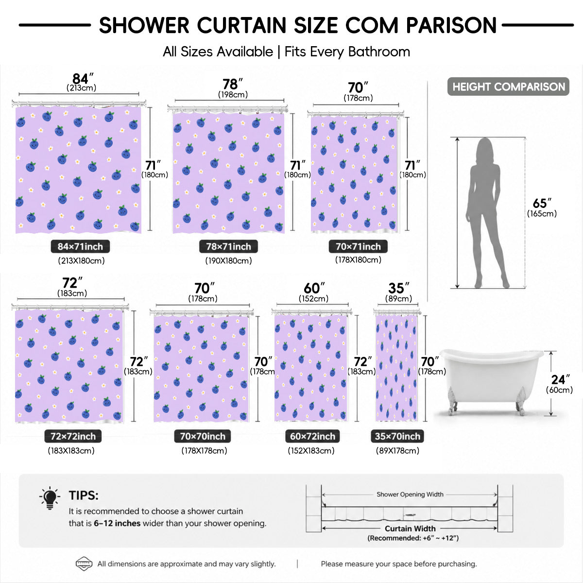 Cute Fruit Floral Shower Curtain Kawaii Pastel Waterproof Kids Decor