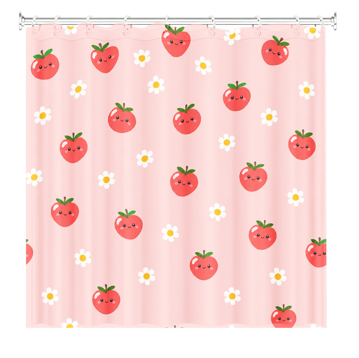 Cute Fruit Floral Shower Curtain Kawaii Pastel Waterproof Kids Decor