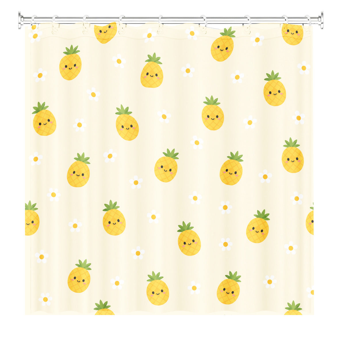 Cute Fruit Floral Shower Curtain Kawaii Pastel Waterproof Kids Decor