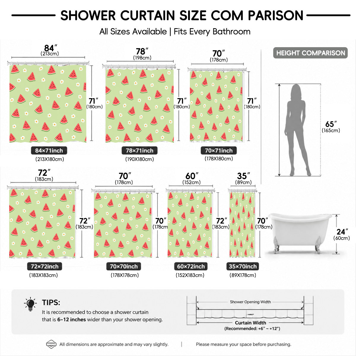 Cute Fruit Floral Shower Curtain Kawaii Pastel Waterproof Kids Decor