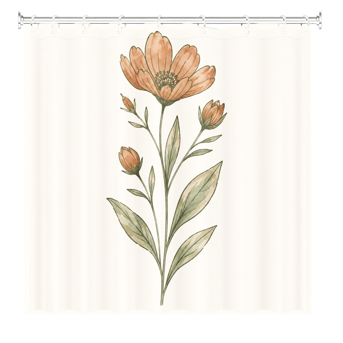 Vintage Botanical Floral Shower Curtain Boho Watercolor Decor