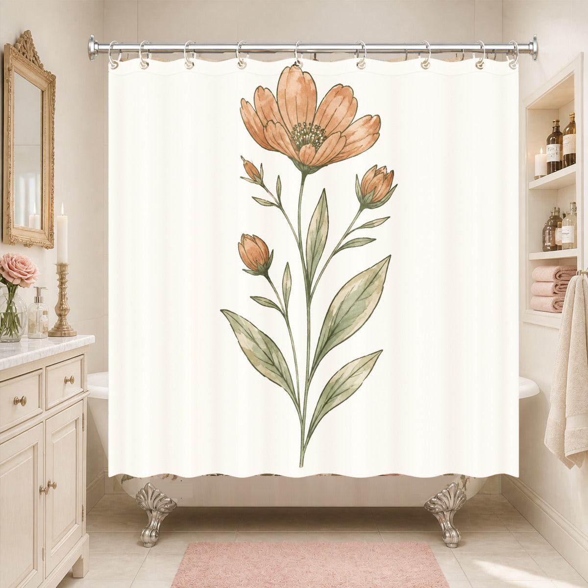 Vintage Botanical Floral Shower Curtain Boho Watercolor Decor