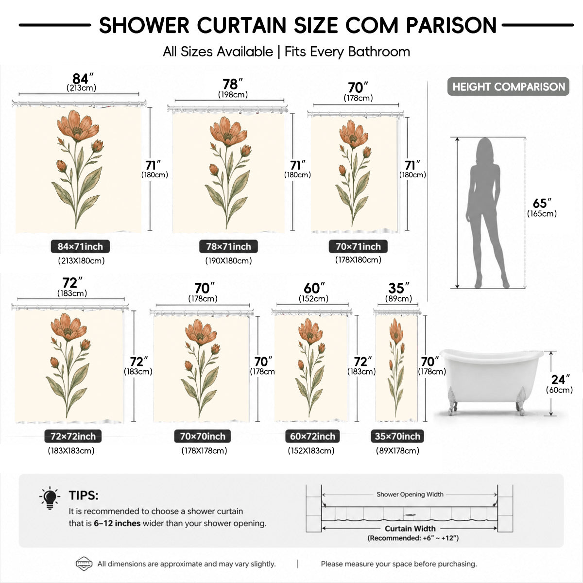 Vintage Botanical Floral Shower Curtain Boho Watercolor Decor