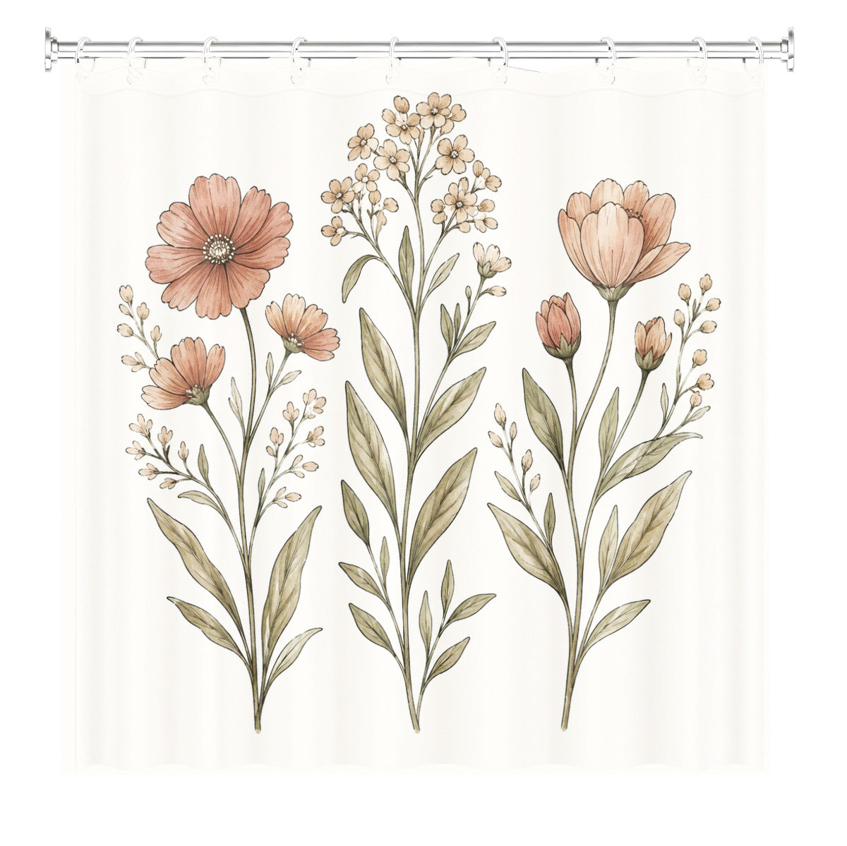 Vintage Botanical Floral Shower Curtain Boho Watercolor Decor