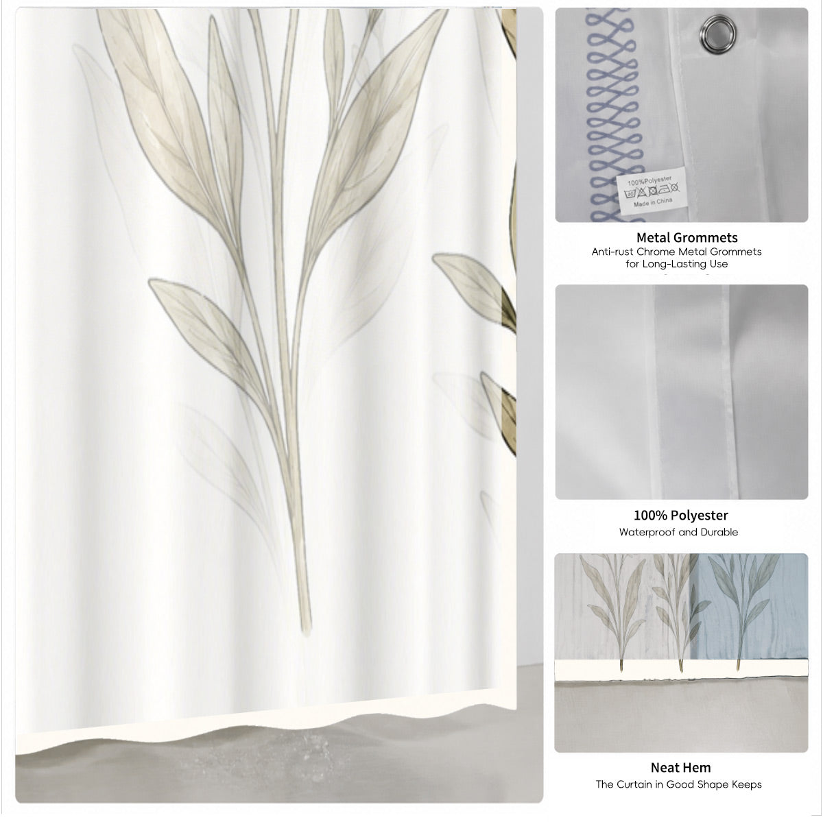 Vintage Botanical Floral Shower Curtain Boho Watercolor Decor