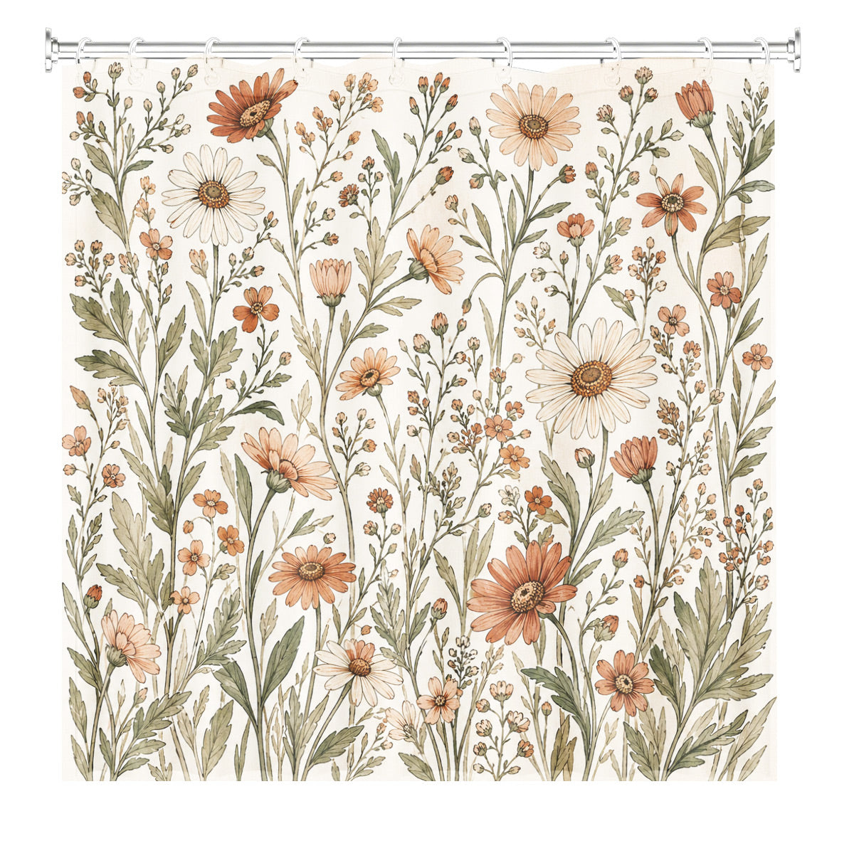 Vintage Botanical Floral Shower Curtain Boho Watercolor Decor