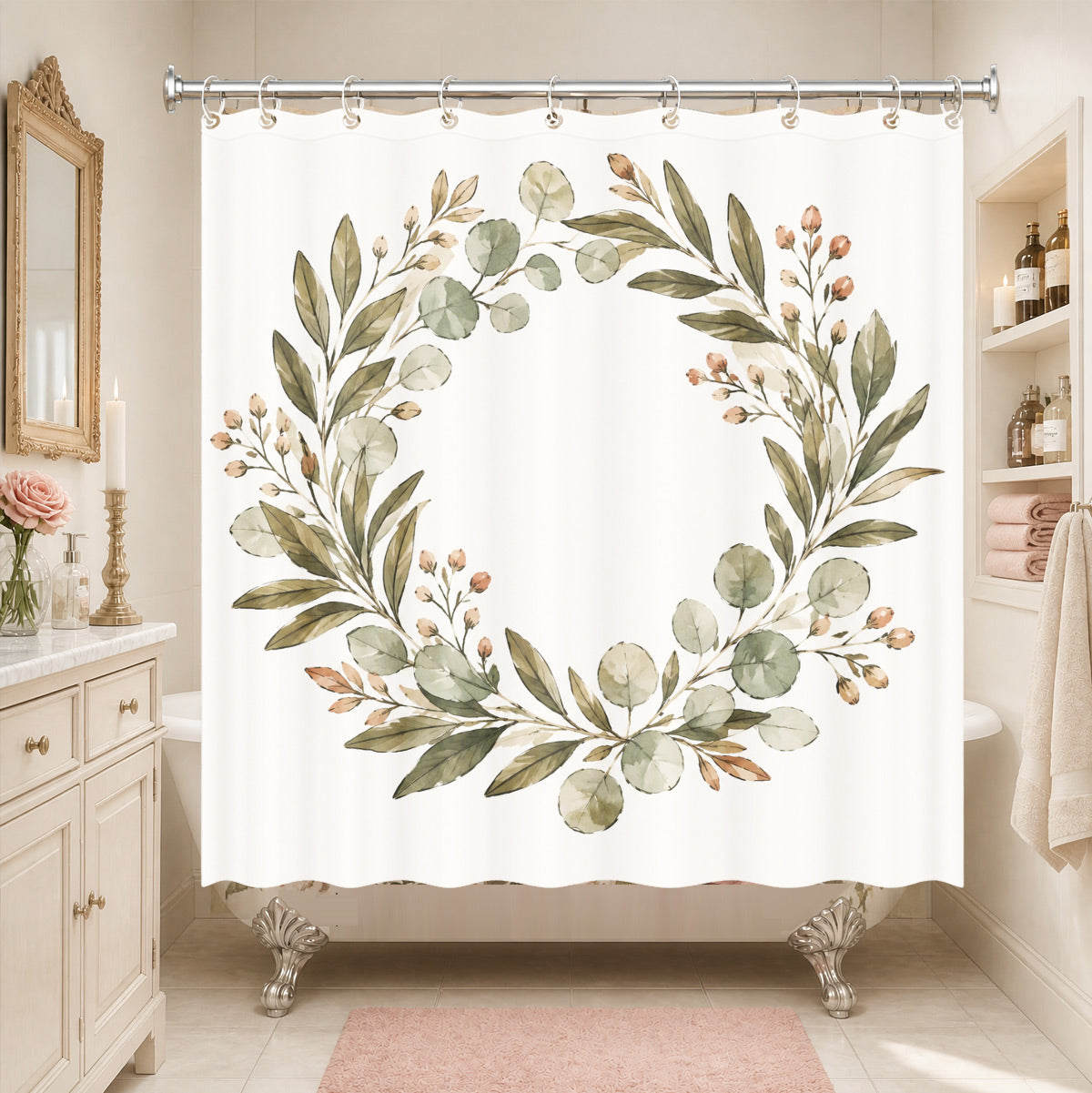 Vintage Botanical Floral Shower Curtain Boho Watercolor Decor