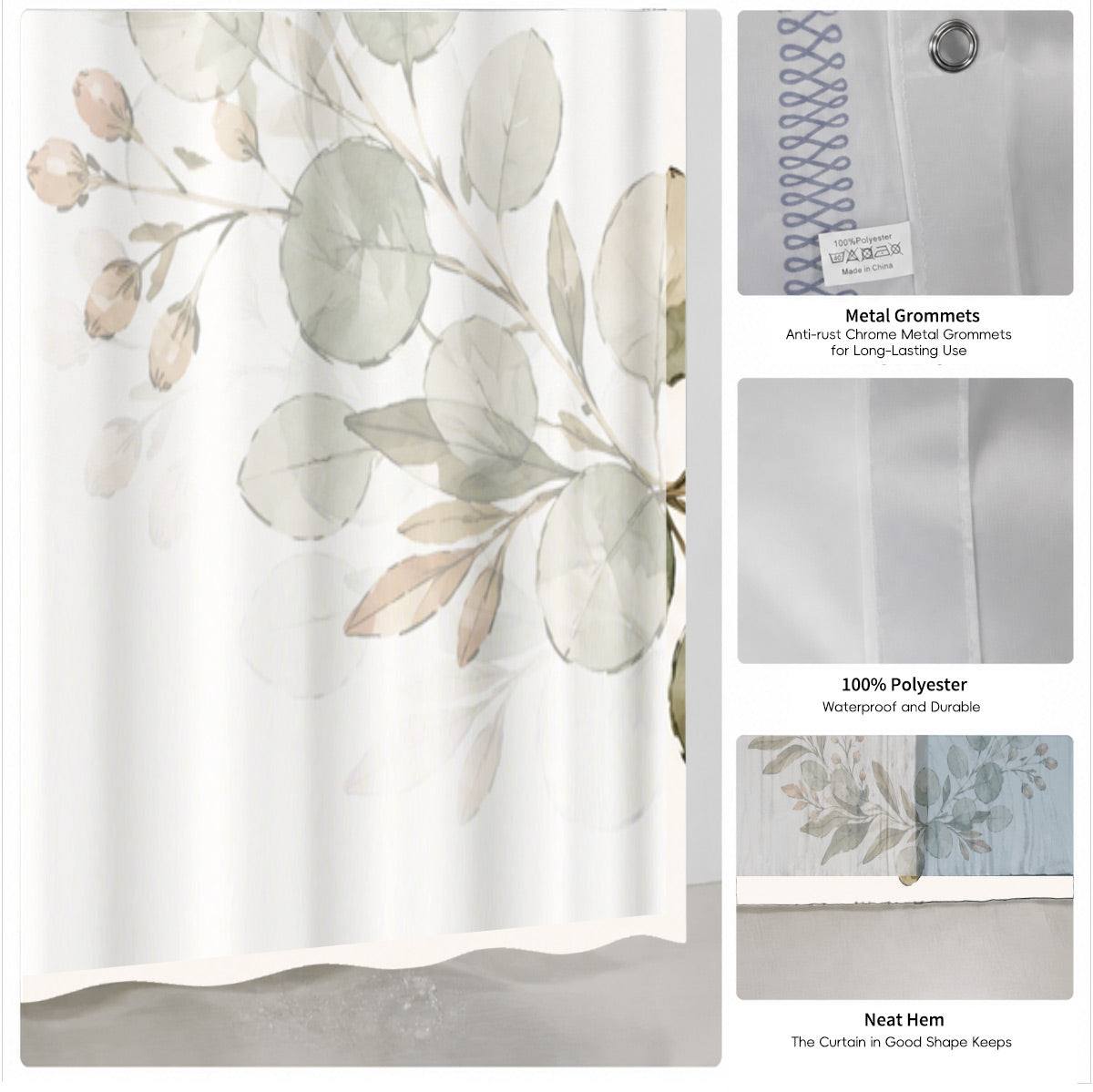 Vintage Botanical Floral Shower Curtain Boho Watercolor Decor