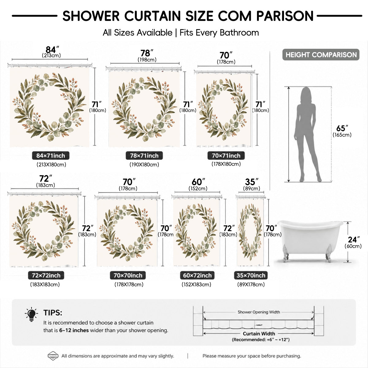 Vintage Botanical Floral Shower Curtain Boho Watercolor Decor